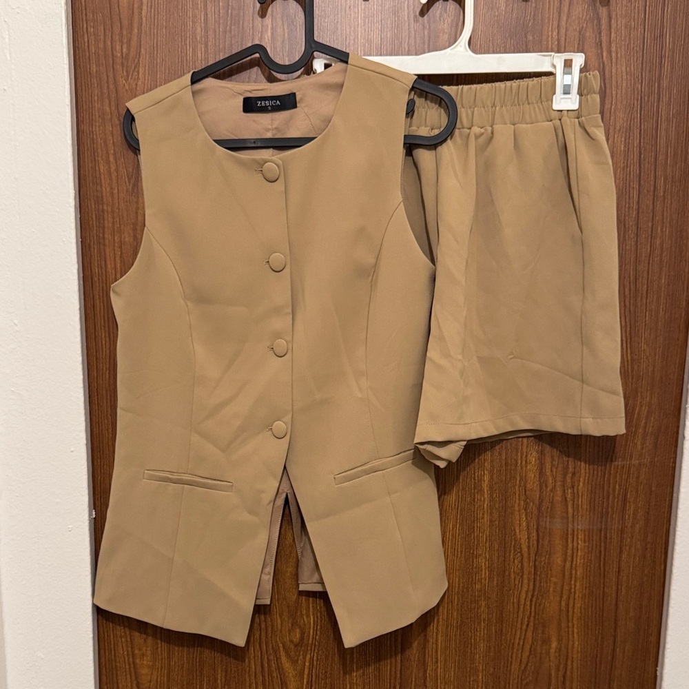 Camel Vest and Shorts set